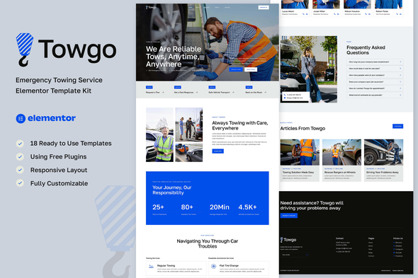 Towgo - Emergency Towing Service Elementor Template Kit