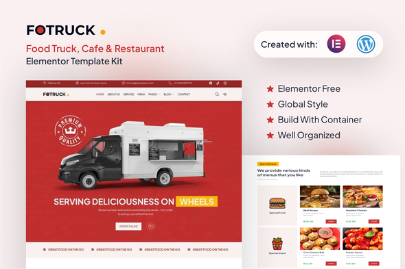 Fotruck - Food Truck Cafe & Restaurant Elementor Template Kit