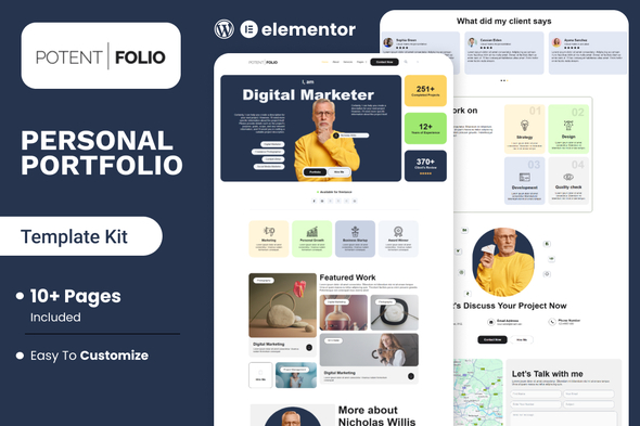 PotentFolio – Digital Marketer Portfolio Elementor Template Kit