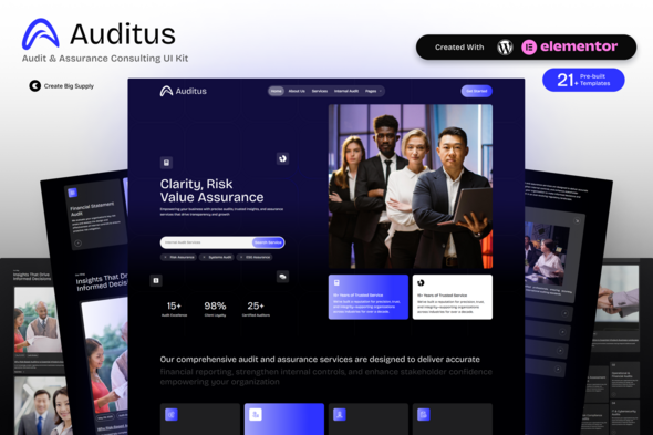Auditus - Audit and Assurance Consulting Elementor Template Kit for Financial Firms