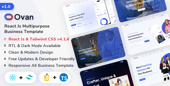 Ovan - React Js Multipurpose Business & Corporate Template (Javascript + Typescript)