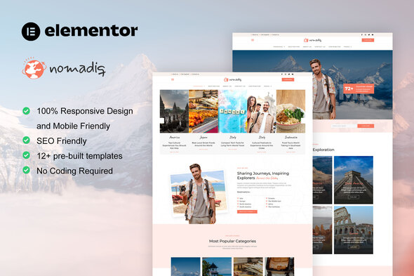 Nomadiq - Travel Blog & Magazine Elementor Pro Template Kit
