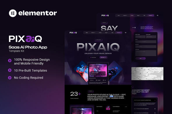 Pixaiq - Saas AI Photo App Elementor Template Kit