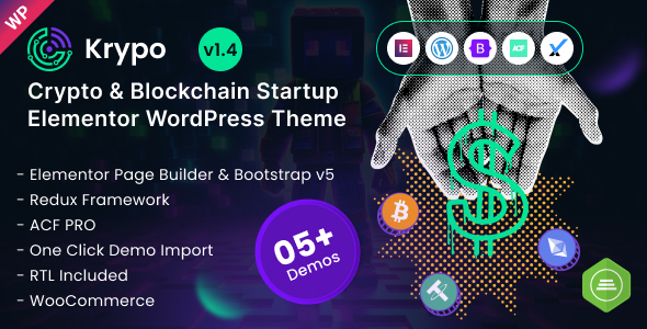 Krypo - Crypto & Blockchain Startup Elementor WordPress Theme