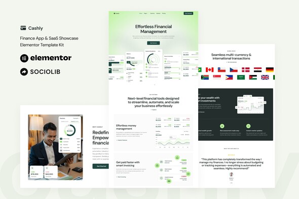 Cashly - Finance App & SaaS Showcase Elementor Template Kit
