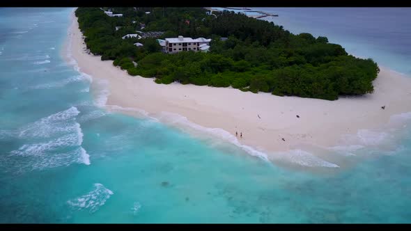 Aerial drone sky of tranquil sea view beach time by aqua blue ocean with white sand background of a 