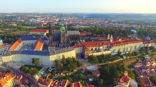 Flight Over Prague Castle, President Residence, the City View From Above