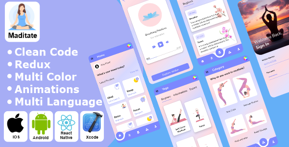 Meditate - Yoga and Meditation App React Native iOS/Android App Template