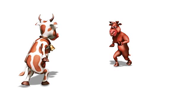 Cartoon Bull with Cow Dance  3D Loop 10 Sec