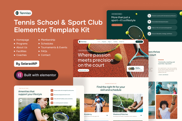 Tenniso - Tennis Schools & Sport Club Elementor Pro Template Kit
