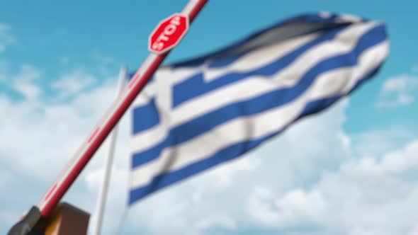 Closed Boom Gate on the Greek Flag Background alt