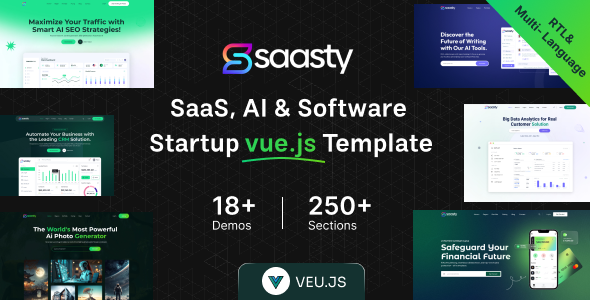 Saasty - Sass, AI & Software Startup Business Vue Nuxt 3 Template