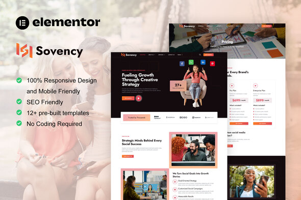 Sovency - Social Media Marketing Agency Elementor Pro Template Kit