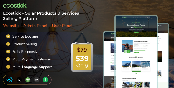 Ecostick – Solar Products & Services Selling Platform | Website | Admin | User Panel (MERN)