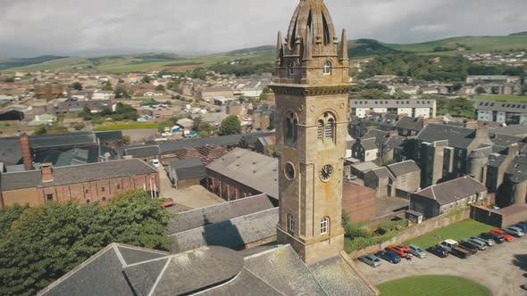 Closeup Historic Church Clock Tower Aerial