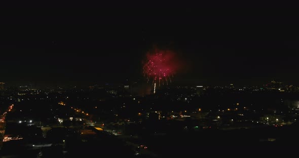 Aerial of Houston 4th of July fireworks at night