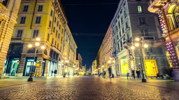 Time lapse People in Milan Street of via Dante
