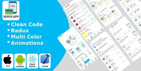 Super App - Ticket Booking | Bill Pay | Recharge | Payment Transfer | Online Payment React Native iO