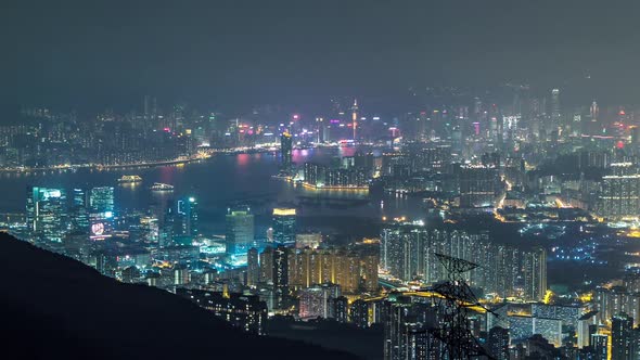 Fei Ngo Shan Kowloon Peak Night Timelapse Hong Kong Cityscape Skyline