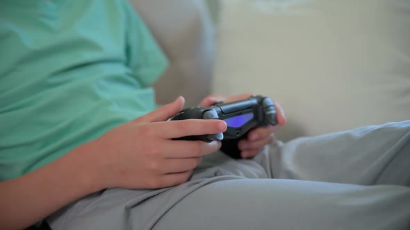 Boy Play Video Game Use Gamepad