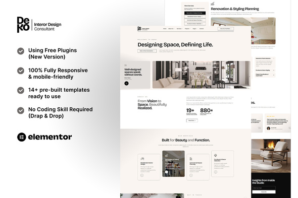 Deko - Interior Design Consultant Elementor Template Kit