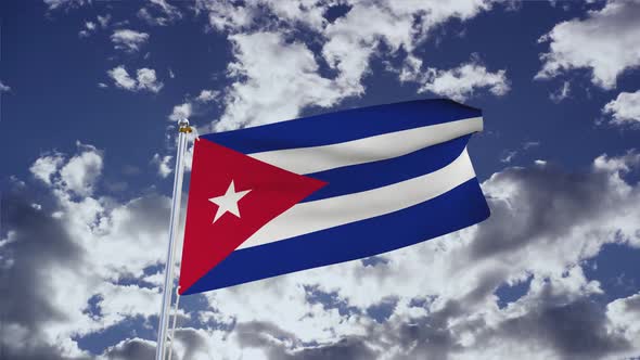 Cuba Flag With Sky 4k