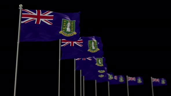 Virgin Islands UK Row Of Flags Animation Include Alpha Channel