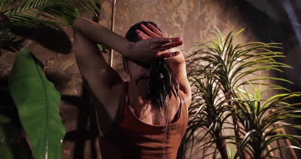 Sexy Woman in Tropical Shower Slow Motion