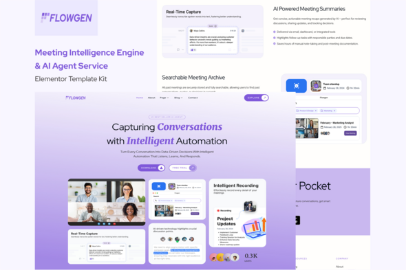 Flowgen - Meeting Intelligence Engine & AI Agent Service Elementor Template Kit