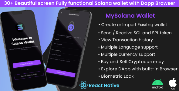 My Solana Wallet App | React Native Source Code | Secure | DApp Browser | Buy/Sell Cryp