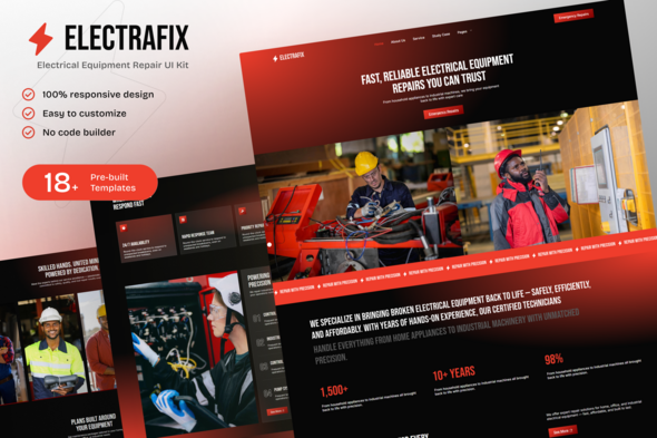 ElectraFix - Electrical Equipment Repair Elementor Template Kit for Maintenance Services