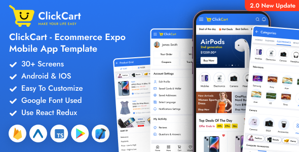 ClickCart - React Native Expo eCommerce Mobile App Template