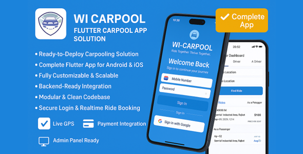 WI-Carpool - Modern Car Pooling Flutter Complete App