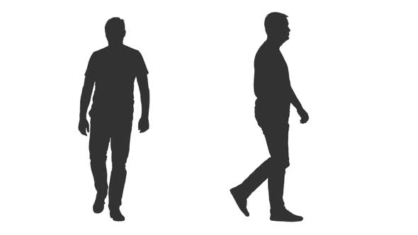 Male Silhouette Walks on Transparent Background