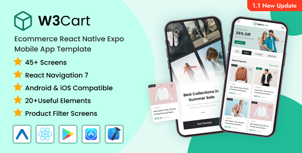 W3Cart - Ecommerce React Native Expo Mobile App Template
