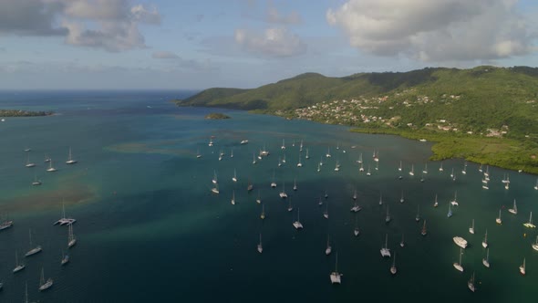 Many boats moored over marina harbor, Le Marin