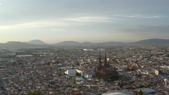AERIAL: Zamora, Michoacan, Mexico, Catedral, Santuario (Flying Over)