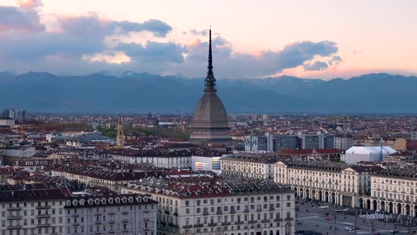 Turin Cityscape and Mole Antonelliana Time Lapse in Piedmont, Italy