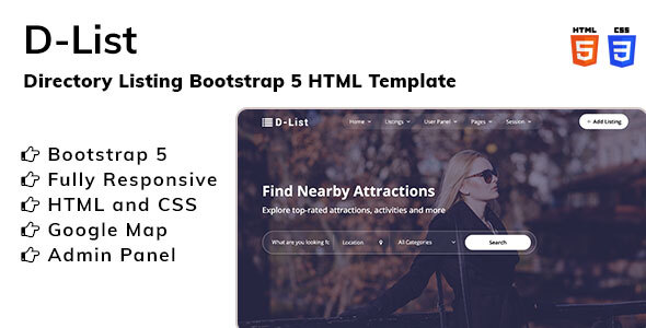 D-List - Directory & Listing Bootstrap 5 HTML Template