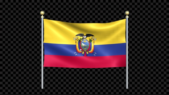 Flag Of Ecuador Waving In Double Pole Looped