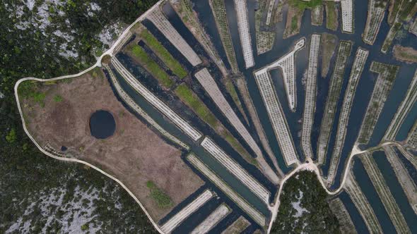 Birds eye drone view of the farmland in Croatia (Tustevac).