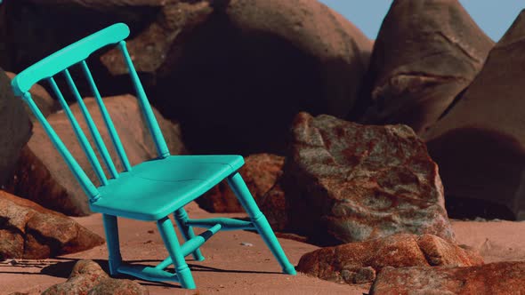 Retro Blue Wooden Chair on the Beach