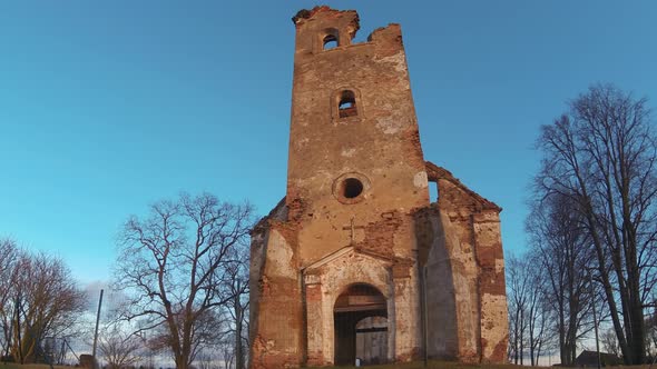 Ruins of the Lutheran Church in Salgale Latvia Near of the Bank of the River Lielupe Time Lapse 4K
