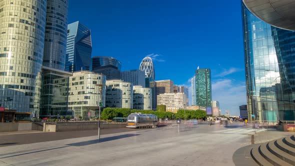 Skyscrapers of La Defense Timelapse Hyperlapse Modern Business and Residential Area in the Near