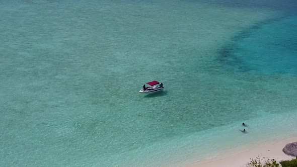 Aerial drone travel of sea view beach by ocean with sand background