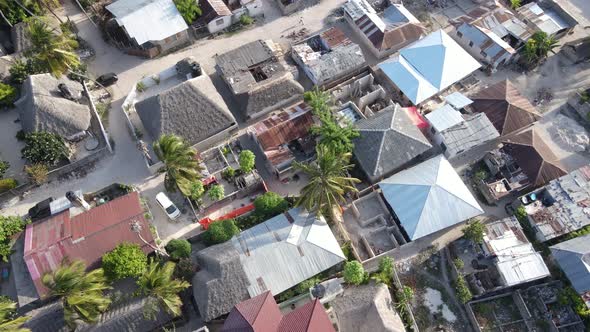 Aerial View of Houses Near the Coast in Zanzibar Tanzania Slow Motion