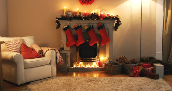 Fireplace decorate with christmas decor and ornaments