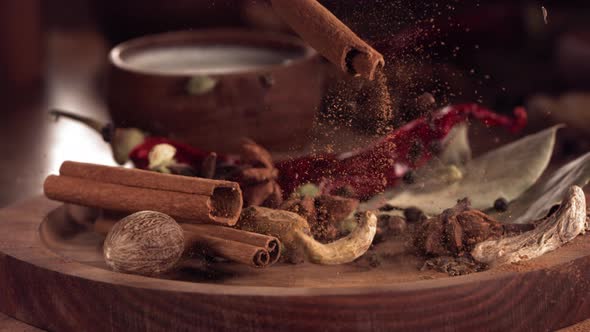 Falling Masala Indian Spices in Slow Motion