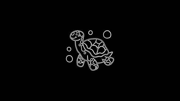 Turtle icon isolated on black background. 4K Video motion graphic animation