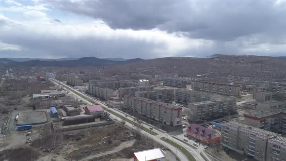 Aerial view of Karabash city with five-story houses 39